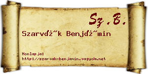 Szarvák Benjámin névjegykártya
